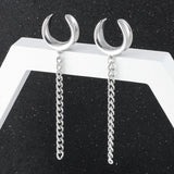 Giga 2PCS Stainless Steel Ear Piercing Saddle Plugs Tunnels Gauges Dangle Chain