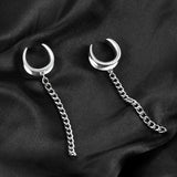 Giga 2PCS Stainless Steel Ear Piercing Saddle Plugs Tunnels Gauges Dangle Chain