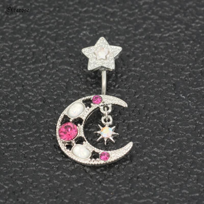 Dual Stars Sun Belly Piercing Surgical Steel Bar Navel Piercing Jewelry