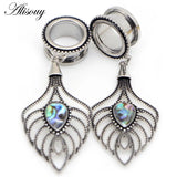 2pcs Hollow Leaf Dangle Ear Plugs Stainless Steel Tunnels Expander Body Jewelry
