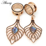 2pcs Hollow Leaf Dangle Ear Plugs Stainless Steel Tunnels Expander Body Jewelry