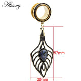 2pcs Hollow Leaf Dangle Ear Plugs Stainless Steel Tunnels Expander Body Jewelry