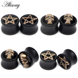2PCS Wood Ear Plug Flesh Tunnels Skull Star Shape Body Piercing Jewelry