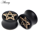 2PCS Wood Ear Plug Flesh Tunnels Skull Star Shape Body Piercing Jewelry