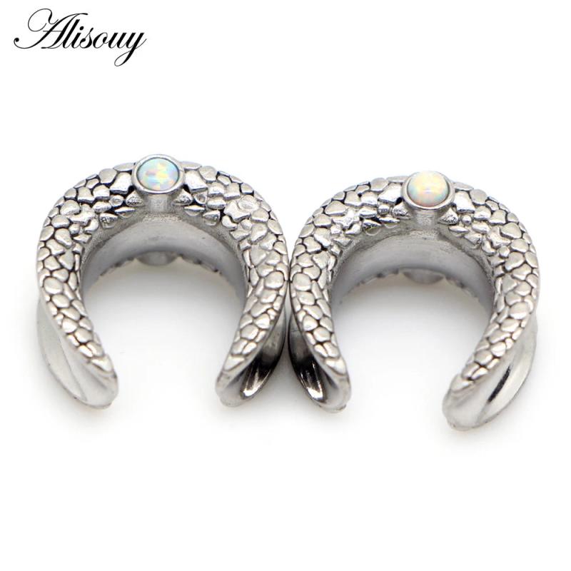 2pcs Opal Stainless Steel Saddle Ear Tunnel Plug Expander Piercing Earrings