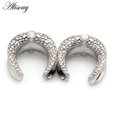 2pcs Opal Stainless Steel Saddle Ear Tunnel Plug Expander Piercing Earrings