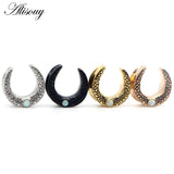 2pcs Opal Stainless Steel Saddle Ear Tunnel Plug Expander Piercing Earrings