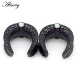 2pcs Opal Stainless Steel Saddle Ear Tunnel Plug Expander Piercing Earrings