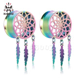 Stainless Steel Dream Catcher Flower Pattern Ear Plugs Dangle Tunnels