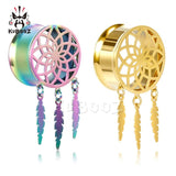 Stainless Steel Dream Catcher Flower Pattern Ear Plugs Dangle Tunnels