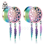 Stainless Steel Dream Catcher Flower Pattern Ear Plugs Dangle Tunnels