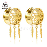 Stainless Steel Dream Catcher Flower Pattern Ear Plugs Dangle Tunnels