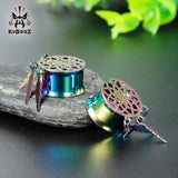 Stainless Steel Dream Catcher Flower Pattern Ear Plugs Dangle Tunnels