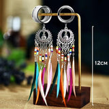 Stainless Steel Ear Plug Feather Dangle Ear Flesh Tunnel Plug Ear Gauges