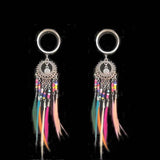 Stainless Steel Ear Plug Feather Dangle Ear Flesh Tunnel Plug Ear Gauges