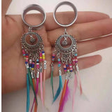 Stainless Steel Ear Plug Feather Dangle Ear Flesh Tunnel Plug Ear Gauges