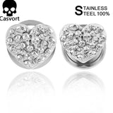 2PCS Heart Skull Ear Tunnels Plugs Stainless Steel Ear Gauges Expander