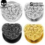 2PCS Heart Skull Ear Tunnels Plugs Stainless Steel Ear Gauges Expander