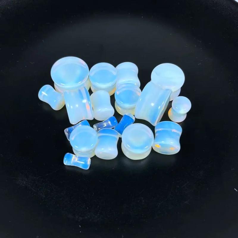 Opalite Stone Saddle Gauge Plug Tunnel Ear Plugs Body Piercing Jewelry