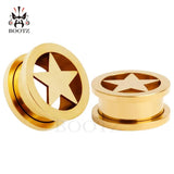 Kubooz Stainless Steel Star Logo Ear Plugs Tunnels Earrings Pair