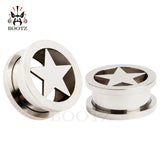 Kubooz Stainless Steel Star Logo Ear Plugs Tunnels Earrings Pair