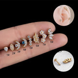 G23 Titanium Moon Flower Flat Back Zircon Cartilage Earring