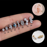 G23 Titanium Moon Flower Flat Back Zircon Cartilage Earring
