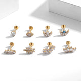 G23 Titanium Moon Flower Flat Back Zircon Cartilage Earring