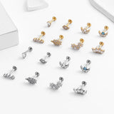 G23 Titanium Moon Flower Flat Back Zircon Cartilage Earring