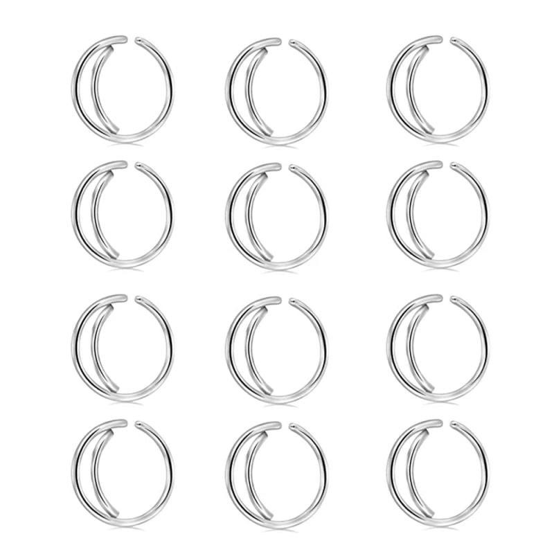 12pcs Double Nose Hoop Ring Nostril Piercing Jewelry