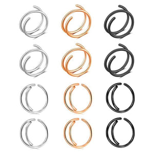 12pcs Double Nose Hoop Ring Nostril Piercing Jewelry