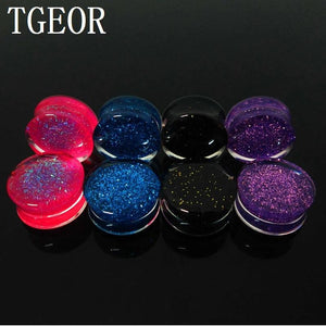 Glitter UV Acrylic Ear Plugs 1 Pair Mixed Gauges