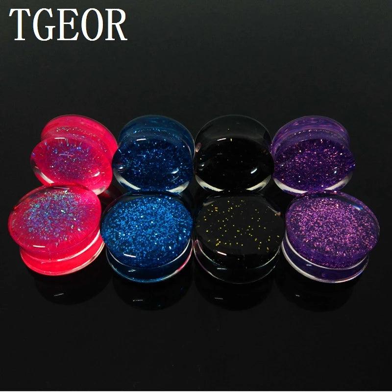 Glitter UV Acrylic Ear Plugs 1 Pair Mixed Gauges
