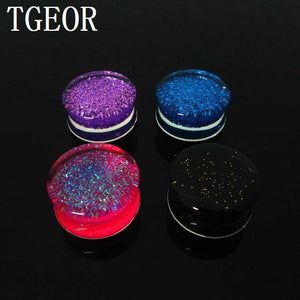 Glitter UV Acrylic Ear Plugs 1 Pair Mixed Gauges