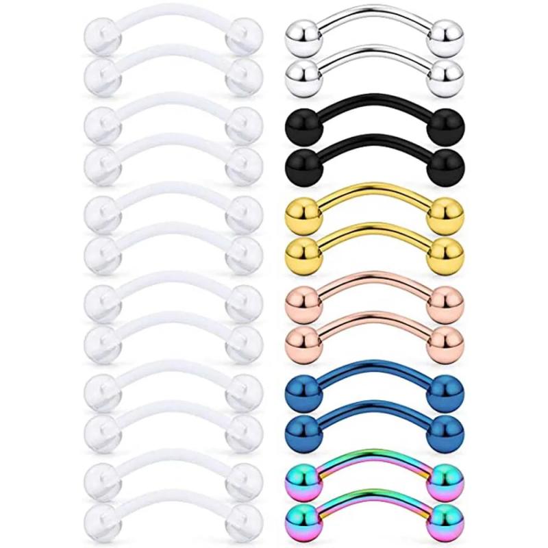 24PCS Acrylic Bioflex & Steel Curved Nipplerings Tongue Piercing Retainer