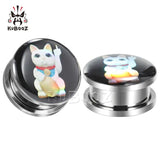 Stainless Steel Plutus Cat Wolf Logo Ear Piercing Tunnels Studs