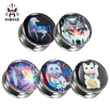 Stainless Steel Plutus Cat Wolf Logo Ear Piercing Tunnels Studs
