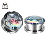 Stainless Steel Plutus Cat Wolf Logo Ear Piercing Tunnels Studs