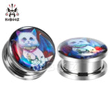 Stainless Steel Plutus Cat Wolf Logo Ear Piercing Tunnels Studs