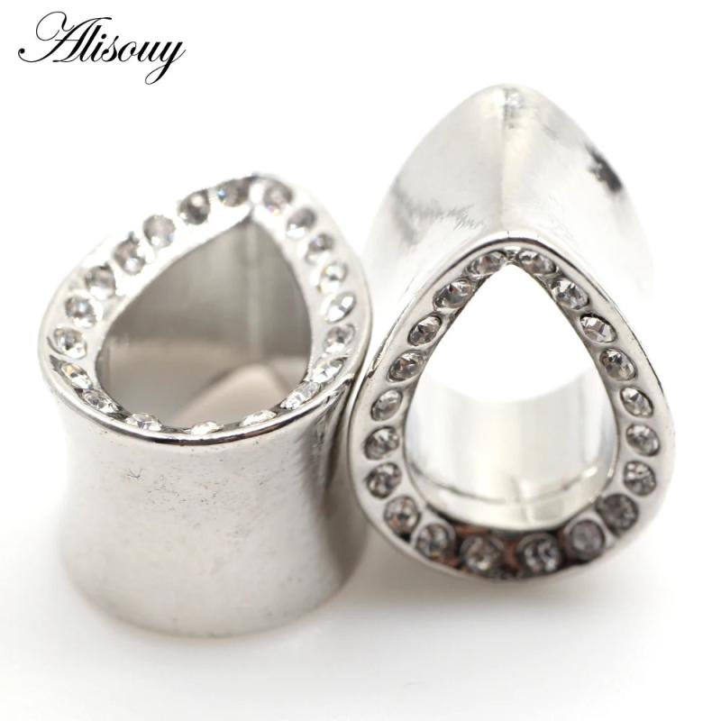 Water Drop Crystal Ear Tunnels Stainless Steel Piercing