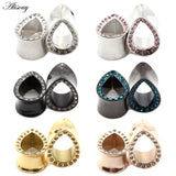 Water Drop Crystal Ear Tunnels Stainless Steel Piercing