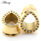 Water Drop Crystal Ear Tunnels Stainless Steel Piercing
