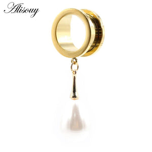 Water Drop Pearls Ear Plugs Expanders Stretcher Gauges Earrings