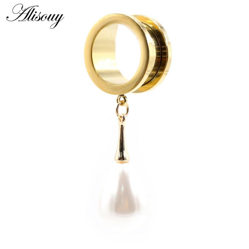 Water Drop Pearls Ear Plugs Expanders Stretcher Gauges Earrings
