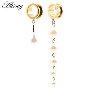 Water Drop Pearls Ear Plugs Expanders Stretcher Gauges Earrings