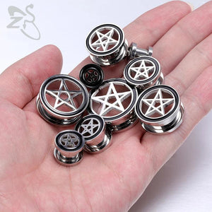 ZS Stainless Steel Stars Ear Plugs Tunnels Screw Fit Ear Tunnels