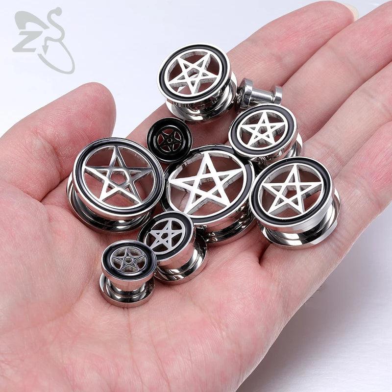 ZS Stainless Steel Stars Ear Plugs Tunnels Screw Fit Ear Tunnels