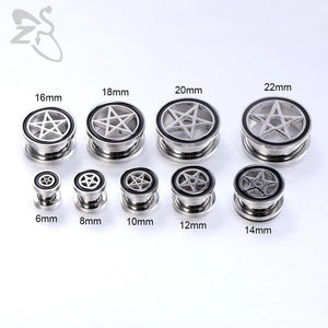 ZS Stainless Steel Stars Ear Plugs Tunnels Screw Fit Ear Tunnels