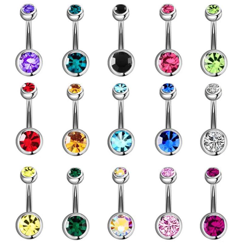 15pcs Mixed Double Gem Surgical Steel Belly Button Rings Navel Piercings