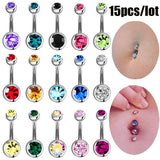 15pcs Mixed Double Gem Surgical Steel Belly Button Rings Navel Piercings